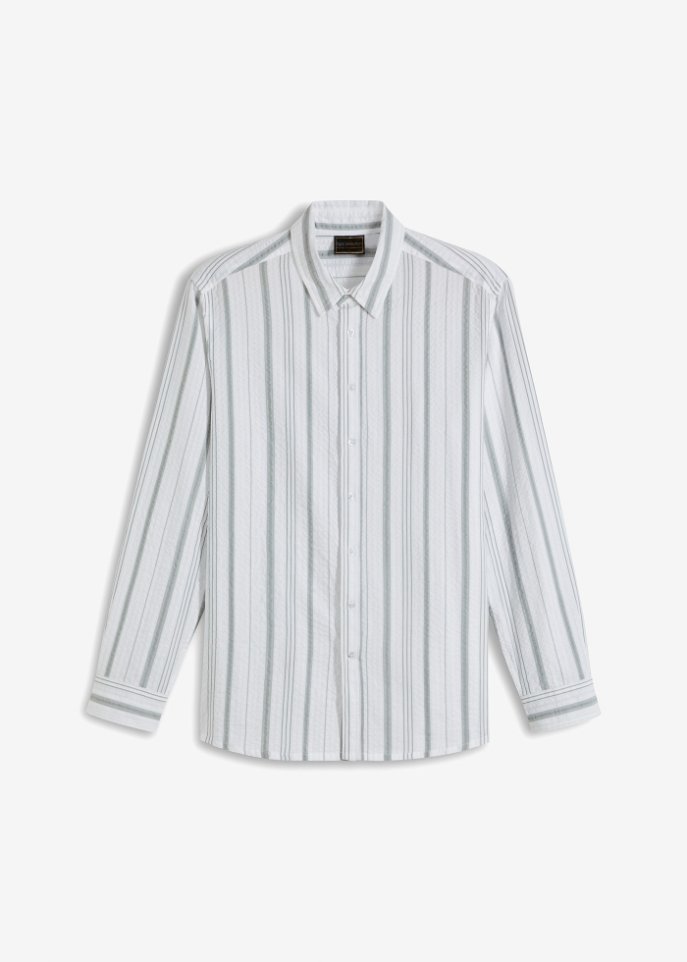 Seersucker -Langarmhemd in weiß von vorne - bpc selection
