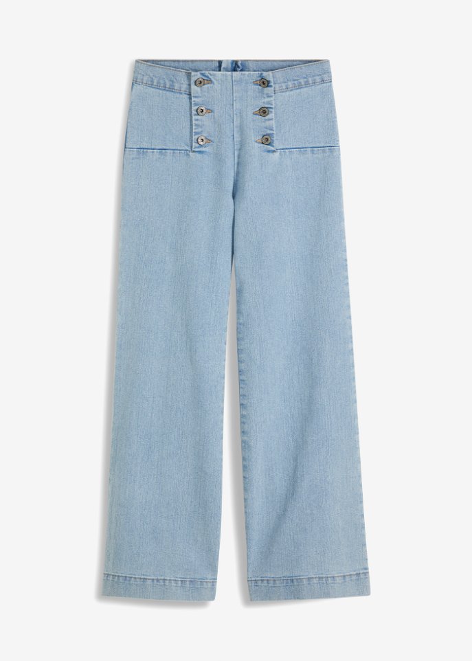 Verkürzte Jeans mit Schmuckknöpfen in blau von vorne - RAINBOW