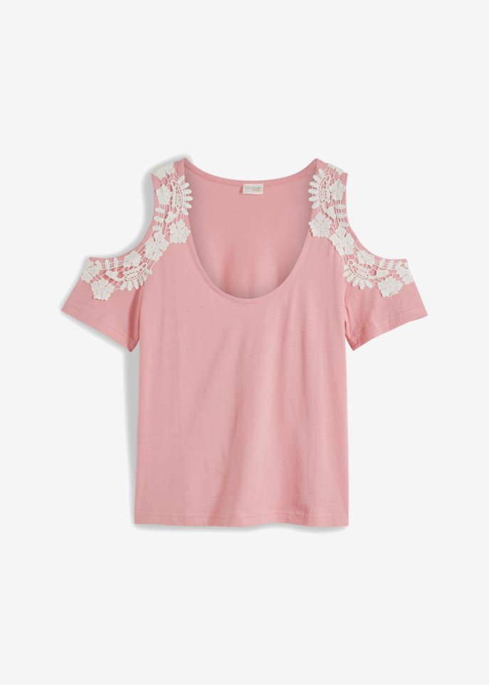 Shirt mit Spitze  in rosa von vorne - BODYFLIRT boutique