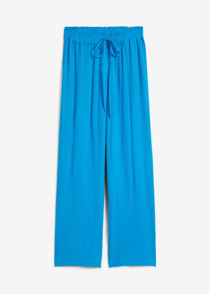 Crinkle-Hose mit weitem Bein und High-Waist-Rundumbequembund in blau von vorne - bpc bonprix collection
