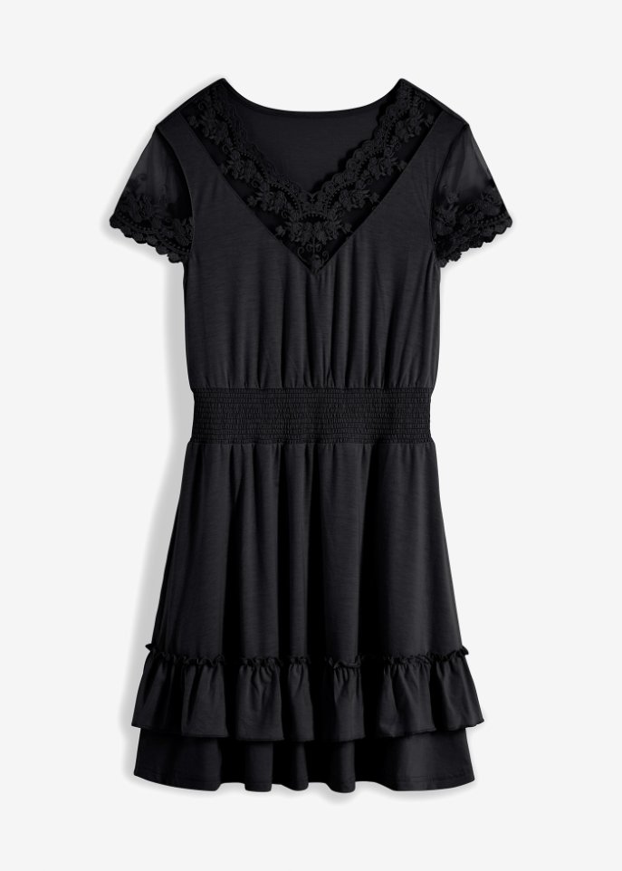 Kleid mit Spitze  in schwarz von vorne - BODYFLIRT boutique