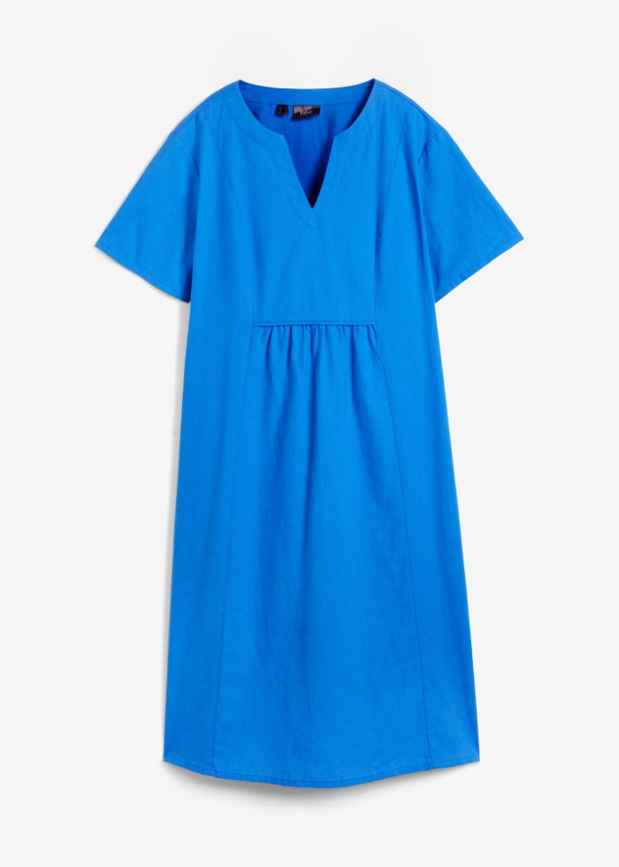 Tunika-Kleid mit Taschen mit Leinen, kniebedeckend in blau von vorne - bpc bonprix collection