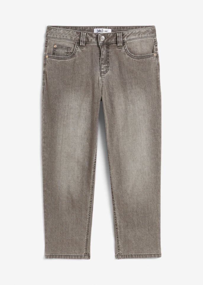 Boyfriend Jeans Mid Waist, cropped in grau von vorne - John Baner JEANSWEAR