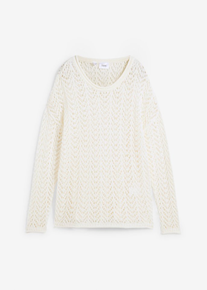 Verkürzter Oversize Pullover aus Bändchengarn in weiß von vorne - bpc bonprix collection