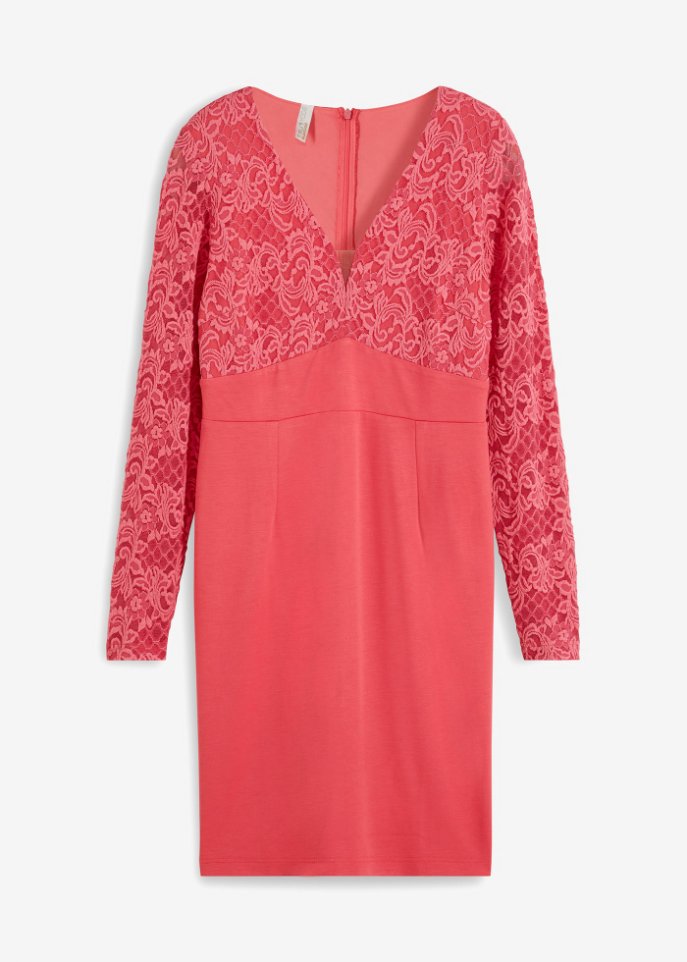 Kleid mit Spitze in pink von vorne - BODYFLIRT boutique