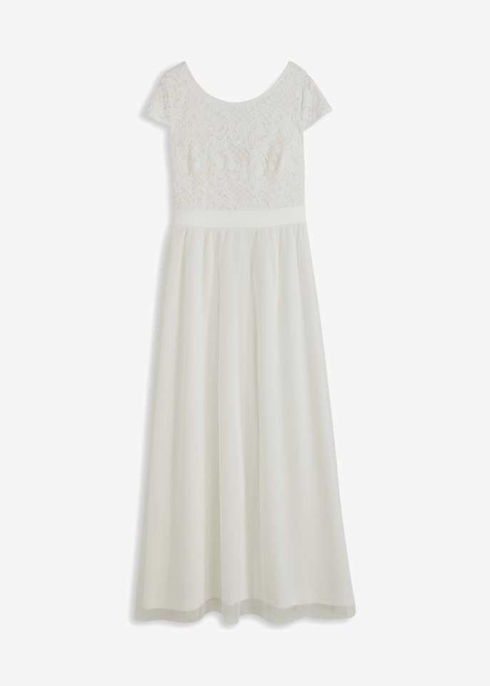 Brautkleid mit Spitze und Satin-Band in weiß von vorne - BODYFLIRT boutique