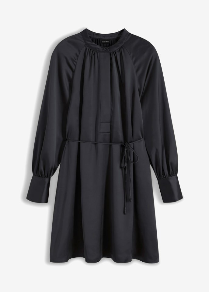 Kleid mit Bindeband in schwarz von vorne - BODYFLIRT