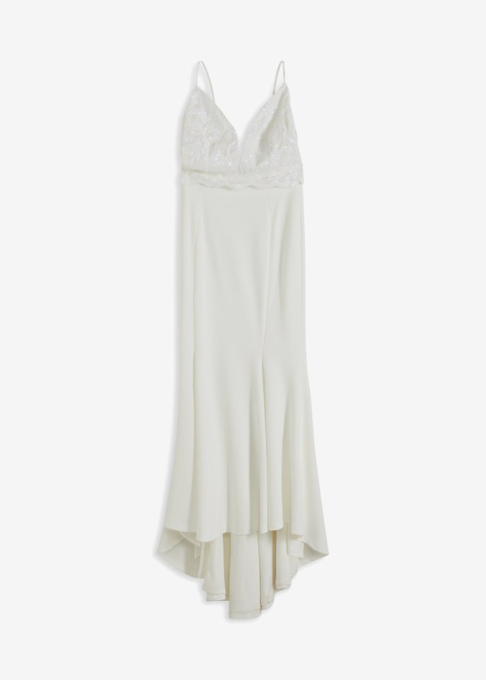 Brautkleid mit Pailletten und Schleppe in weiß von vorne - BODYFLIRT boutique