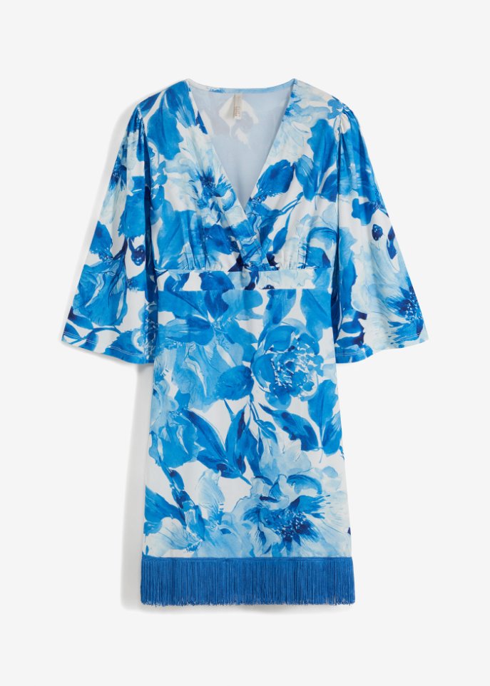 Kleid mit Fransen in blau von vorne - BODYFLIRT boutique