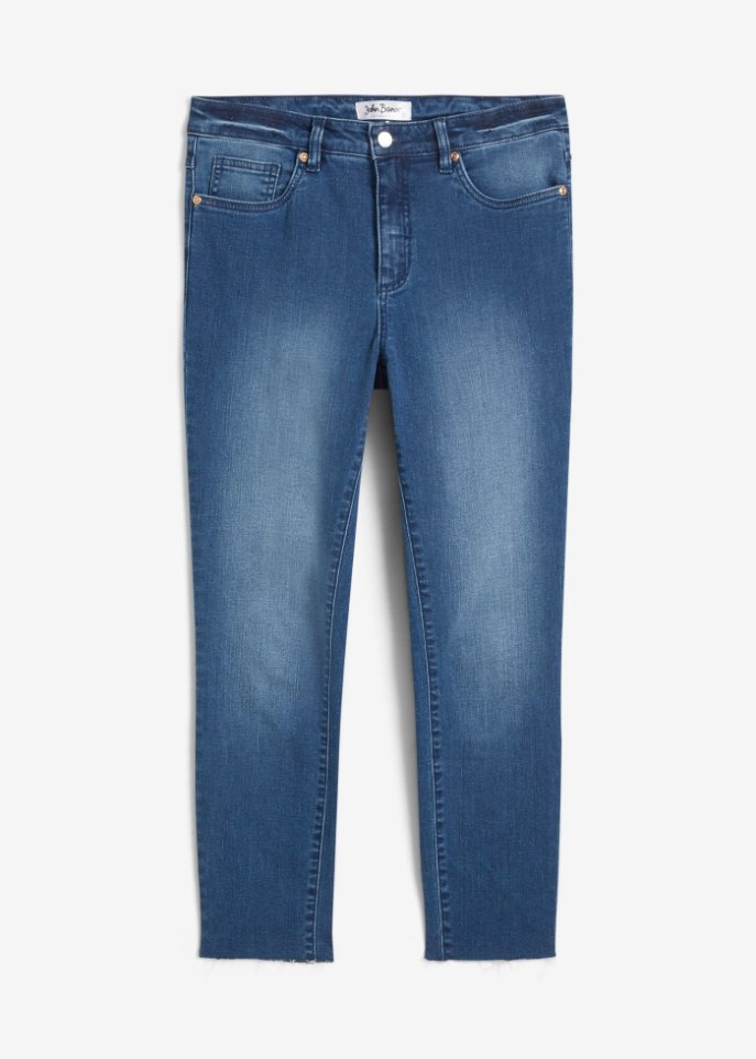 Skinny Jeans High Waist, cropped in blau von vorne - John Baner JEANSWEAR
