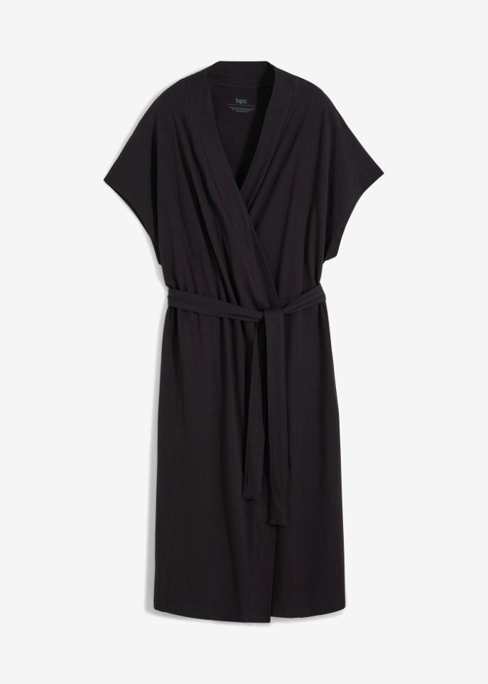 Oversized Kimono Morgenmantel aus Bio Baumwolle in schwarz von vorne - bpc bonprix collection