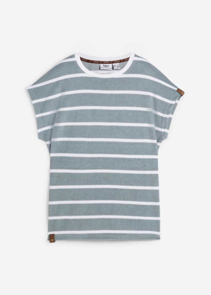 Frottee-Shirt mit Streifen, kurzarm in grau von vorne - bpc bonprix collection