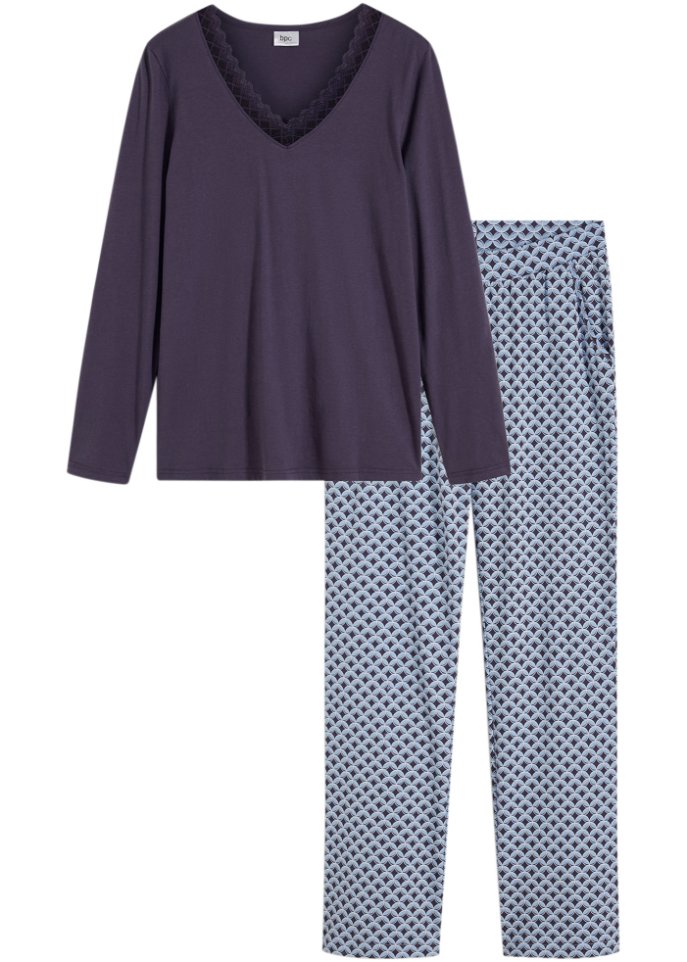 Pyjama mit Spitze und Taschen in lila von vorne - bpc bonprix collection