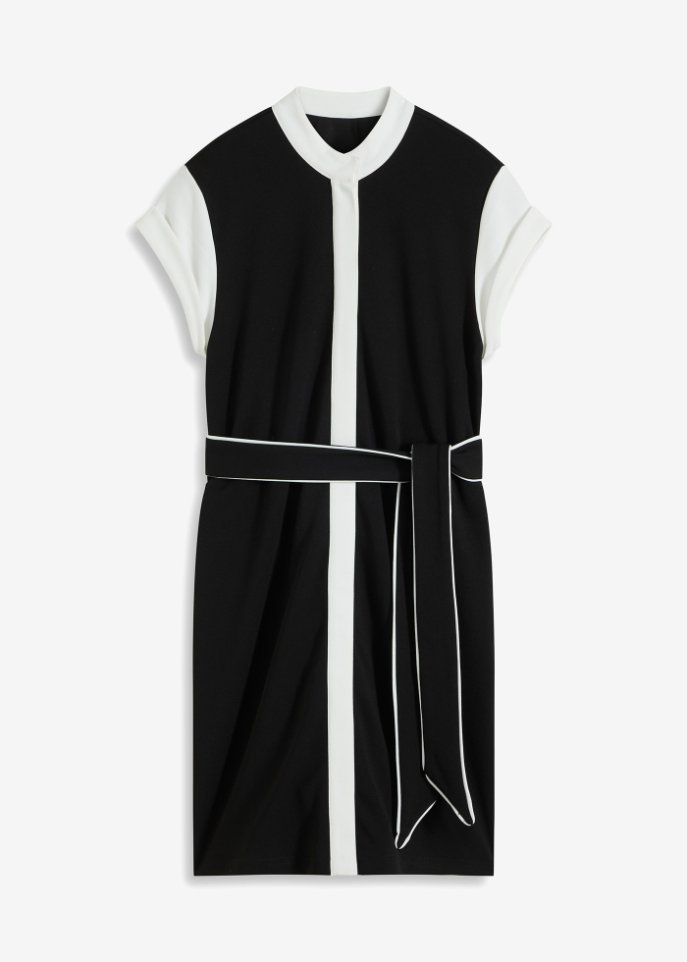 Jerseykleid mit Bindegürtel  in schwarz von vorne - BODYFLIRT boutique