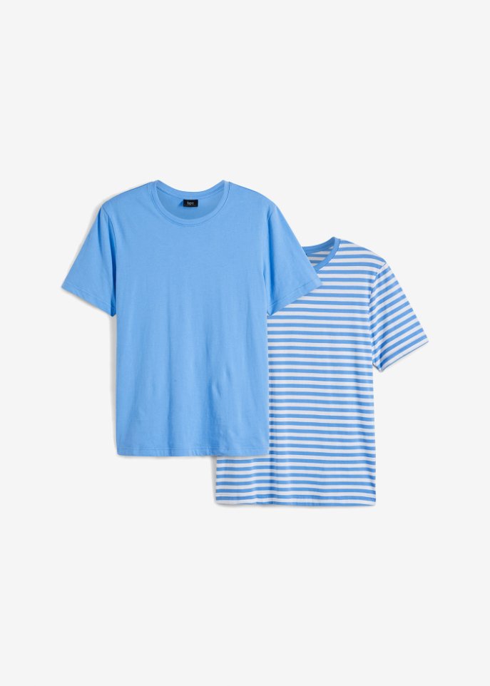 T-Shirt (2er Pack) aus Bio Baumwolle in blau von vorne - bpc bonprix collection