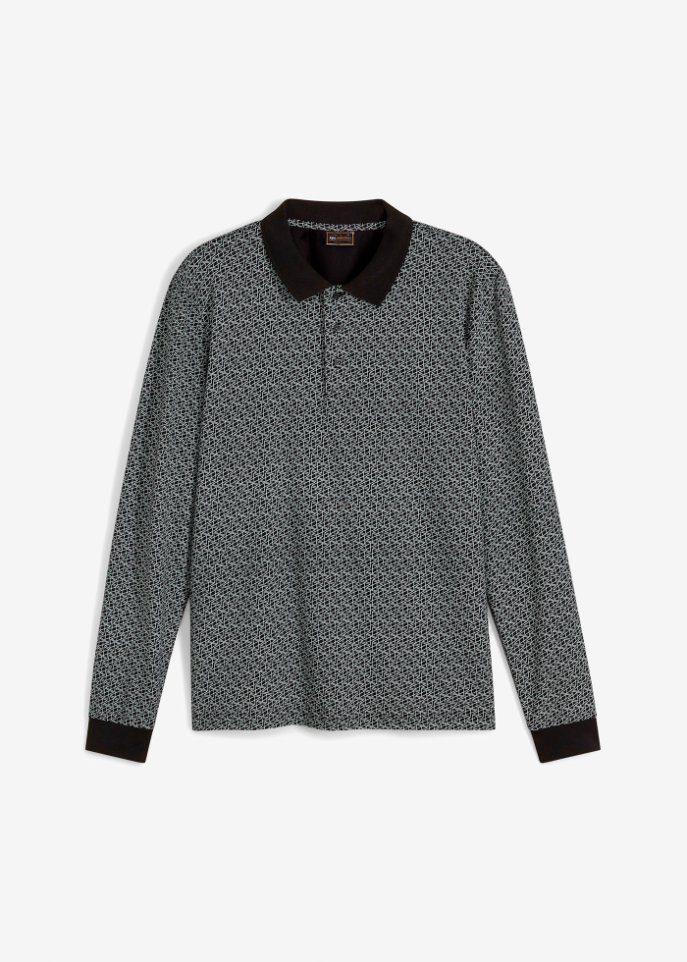 Piqué-Poloshirt Langarm in schwarz von vorne - bpc selection