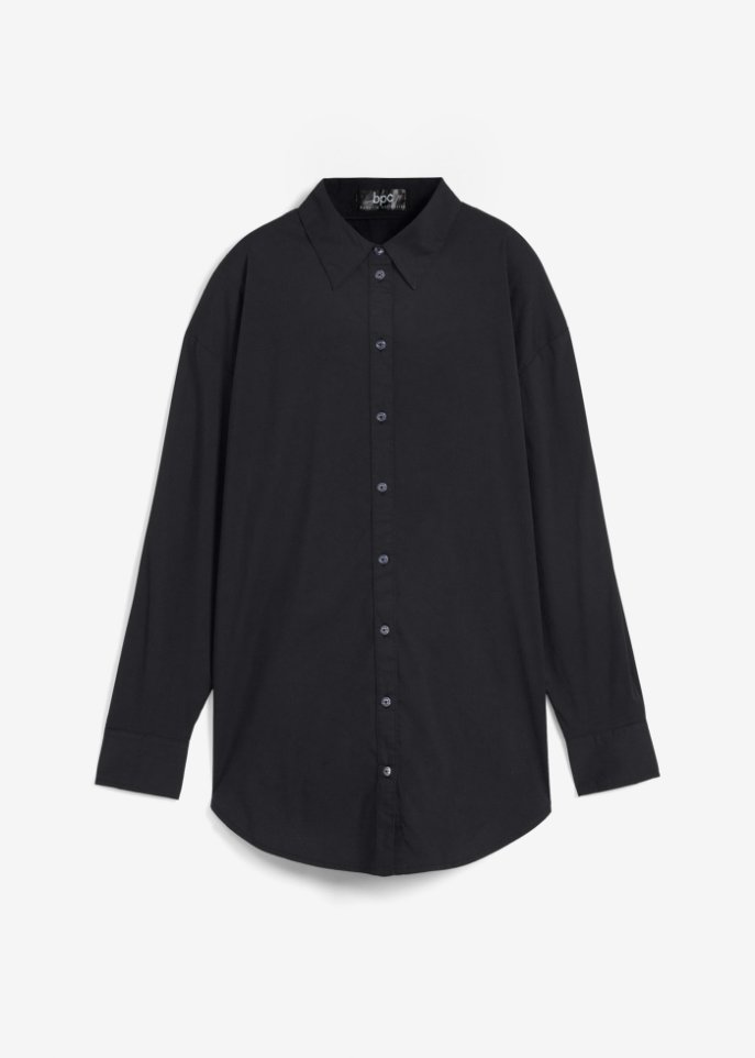 Lockere Bluse mit Knopfleiste in schwarz von vorne - bpc bonprix collection