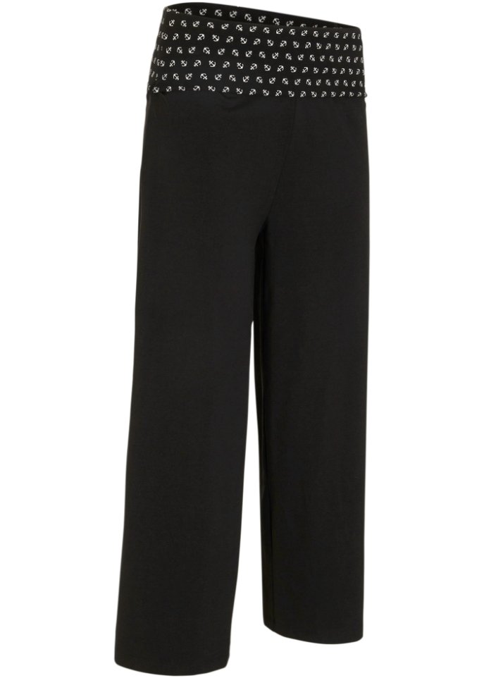 Shirt-Culotte mit Bequembund, wadenlang in schwarz von vorne - bpc bonprix collection