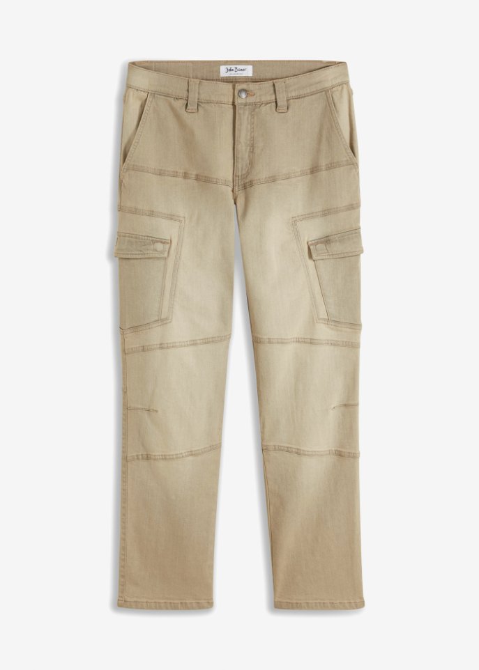 Regular Fit Cargo-Stretch-Jeans, Straight in beige von vorne - John Baner JEANSWEAR