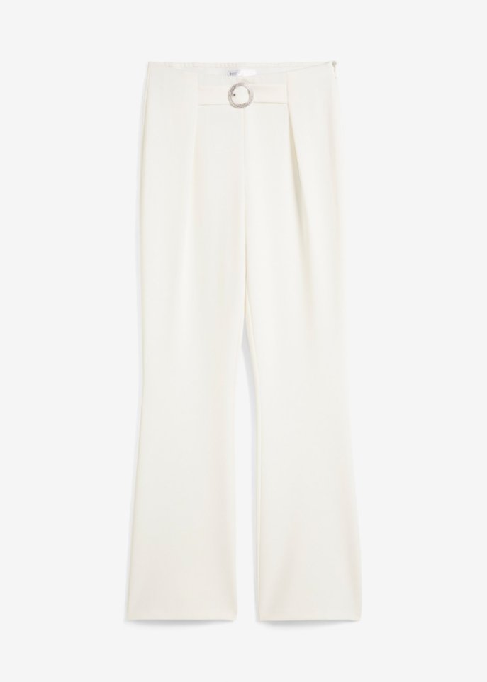 Bootcut- Hose mit dekorativer Schließe in weiß von vorne - bpc selection