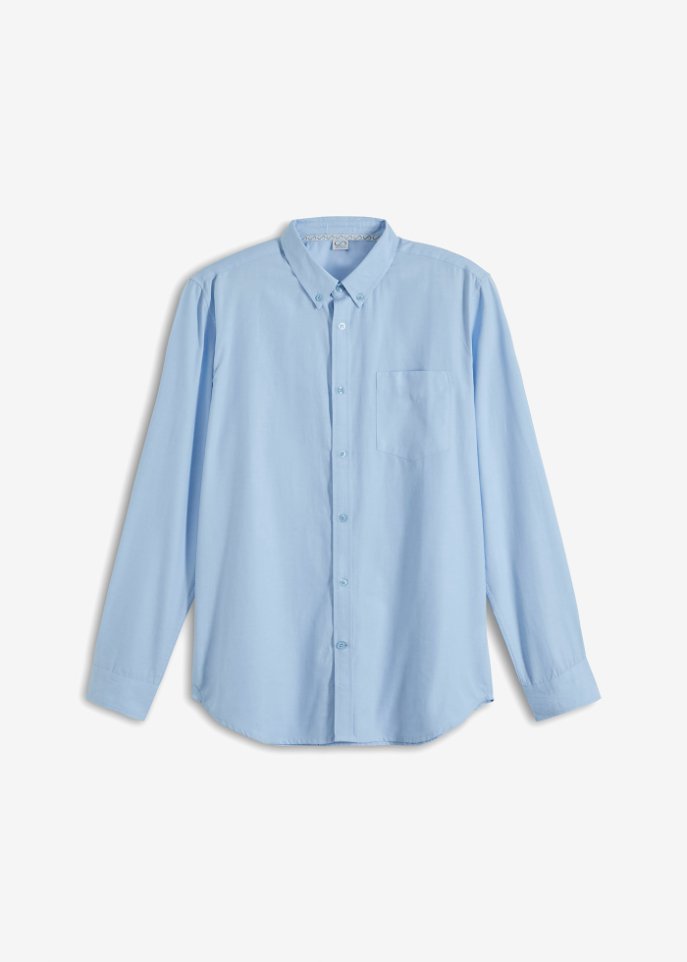 Essential Oxford-Langarmhemd in blau von vorne - bpc bonprix collection