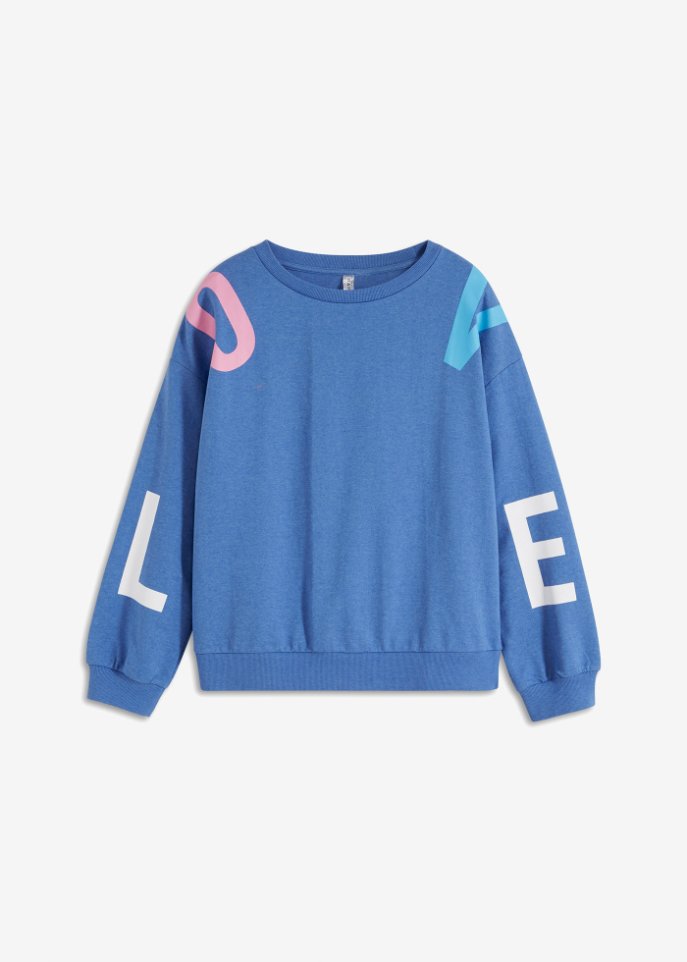 Sweatshirt mit Wording in blau von vorne - RAINBOW