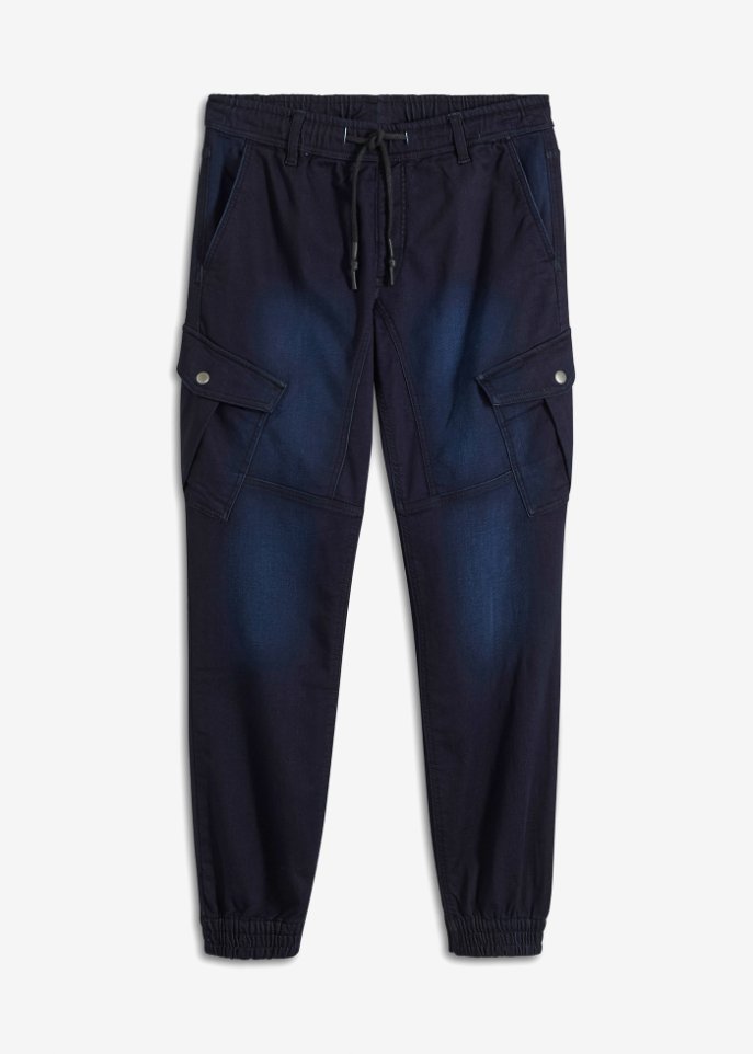 Regular Fit Sweat-Jeans mit Cargotaschen, Straight in blau von vorne - RAINBOW