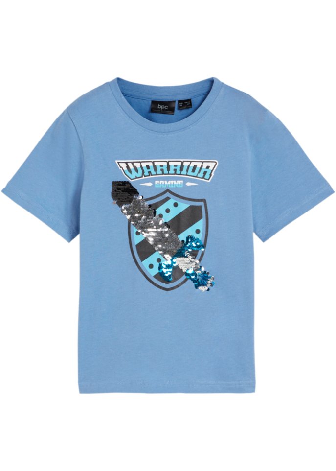 Jungen T-Shirt mit Wendepailletten in blau von vorne - bpc bonprix collection