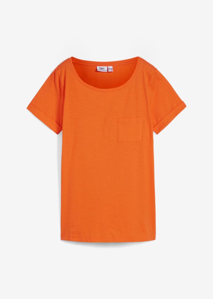 Flammgarn T-Shirt mit Brusttasche aus Bio-Baumwolle in orange von vorne - bpc bonprix collection