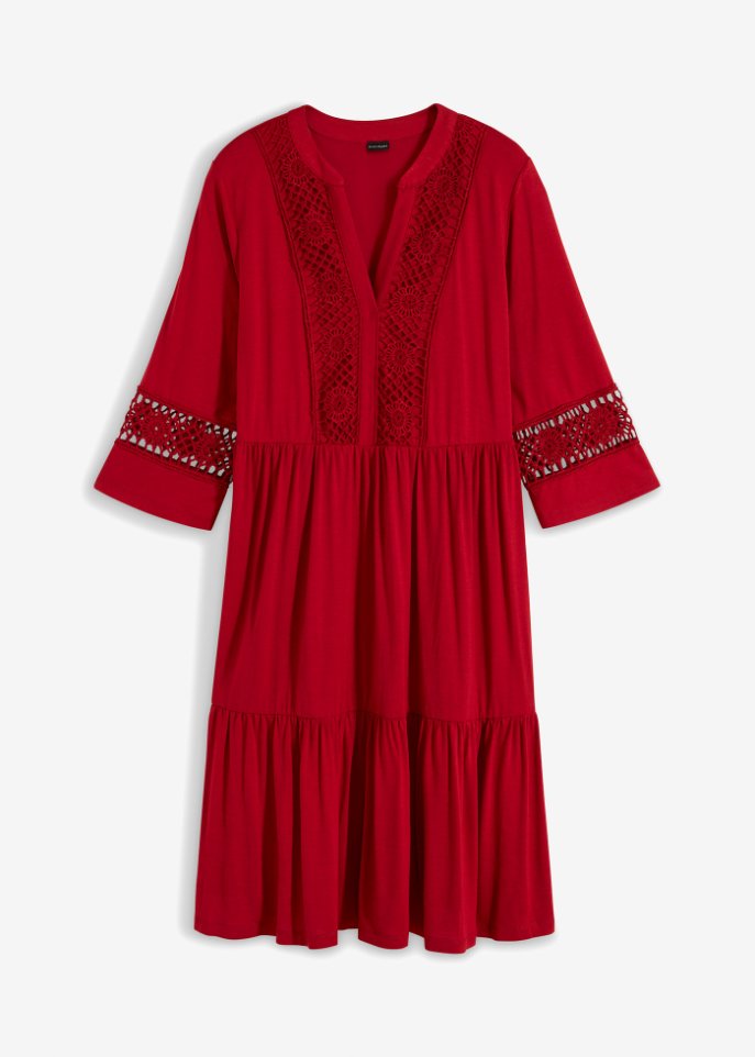 Tunika-Kleid mit Spitze in rot von vorne - BODYFLIRT