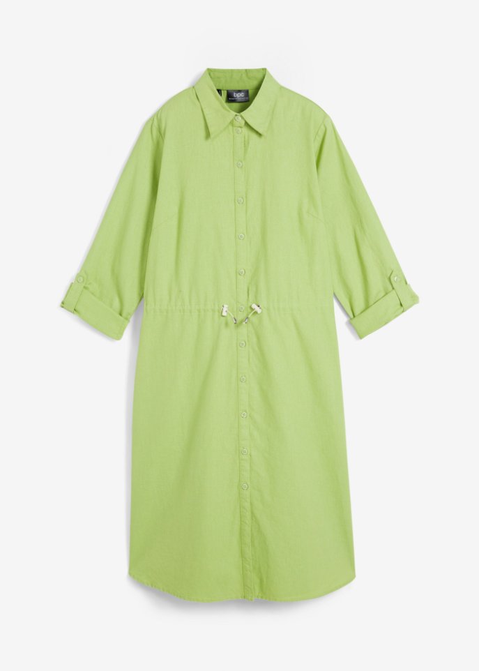 Blusen- Kleid mit Leinen und Gummizug in der Taille im Utility-Stil, knieumspielend in grün von vorne - bpc bonprix collection