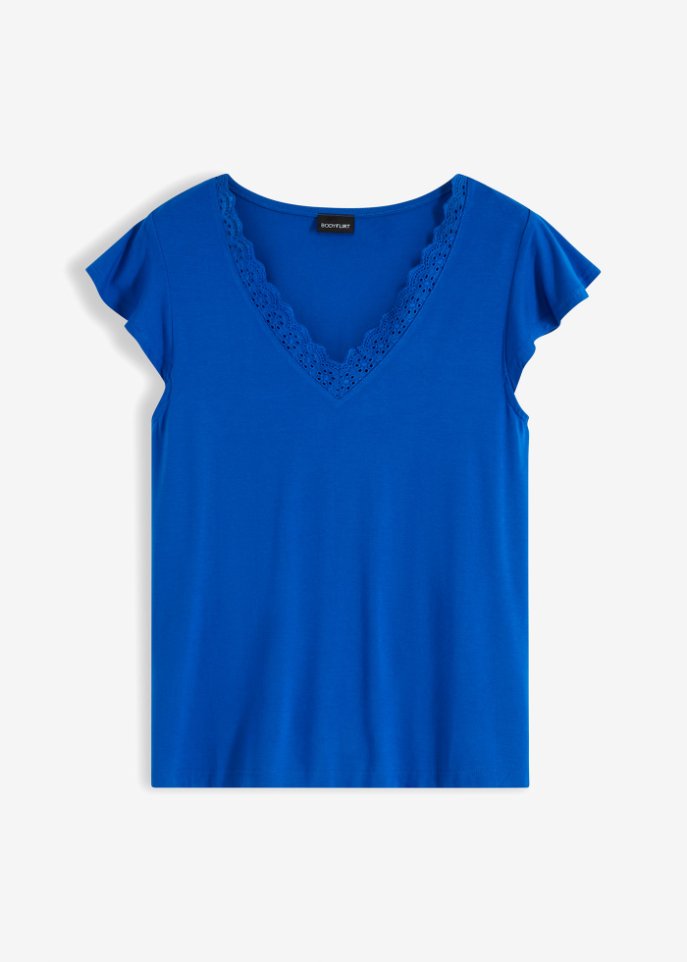 Shirt mit Spitze in blau von vorne - BODYFLIRT
