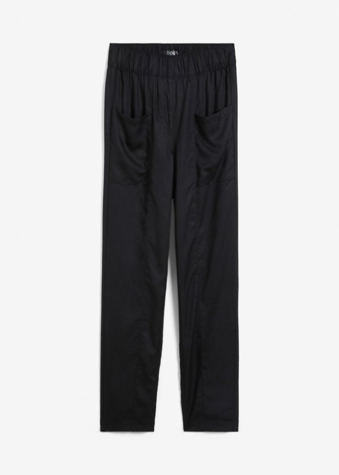 Weite Hose mit aufgesetzten Taschen und High-Waist-Bequembund in schwarz von vorne - bpc bonprix collection