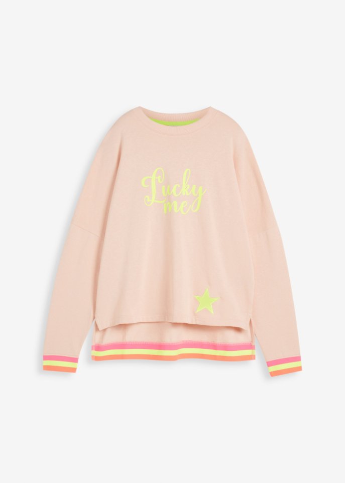 Sweatshirt mint bunten Bündchen in rosa von vorne - bpc bonprix collection