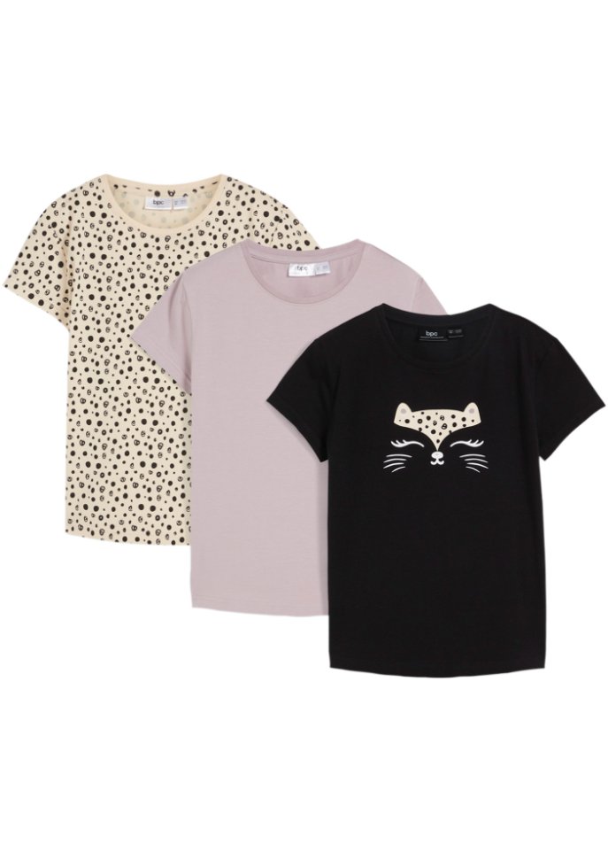 Mädchen T-Shirt aus Bio Baumwolle (3er Pack) in lila von vorne - bpc bonprix collection