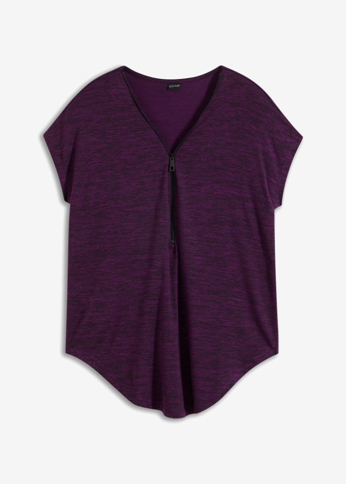 Oversize-Shirt mit Reißverschluss in lila von vorne - BODYFLIRT
