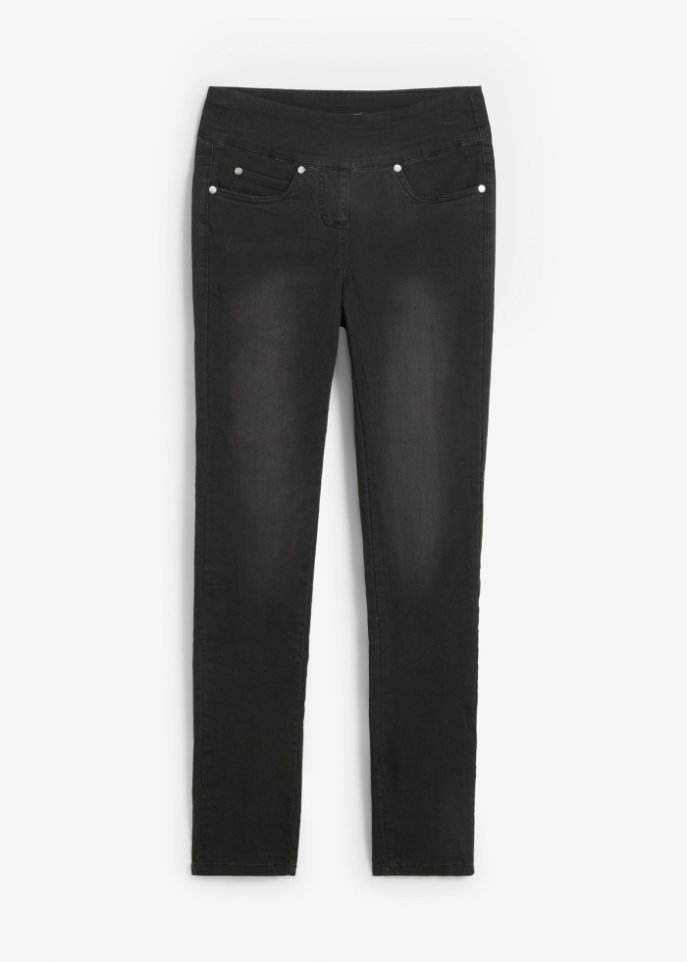 Slim Jeans Mid Waist, cropped in schwarz von vorne - bpc selection