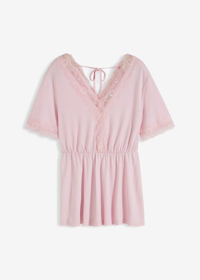 Shirt mit Spitze in rosa von vorne - BODYFLIRT boutique