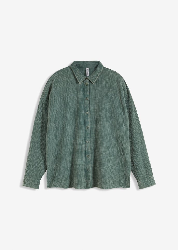 Weite Bluse in Used Optik in grün von vorne - RAINBOW