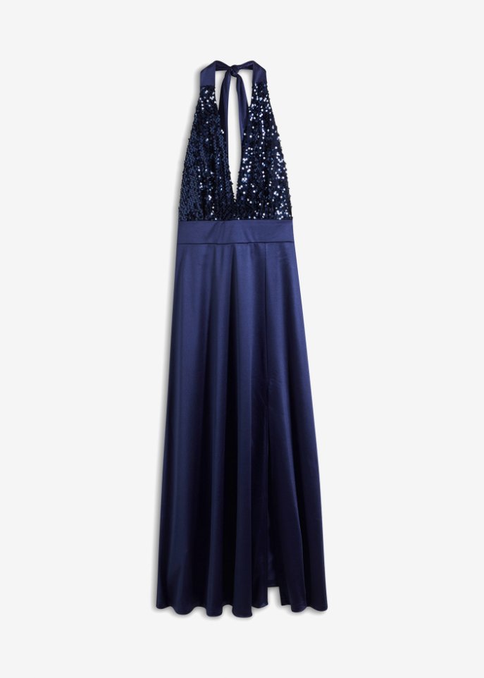 Neckholder-Kleid mit Pailletten in blau von vorne - BODYFLIRT boutique