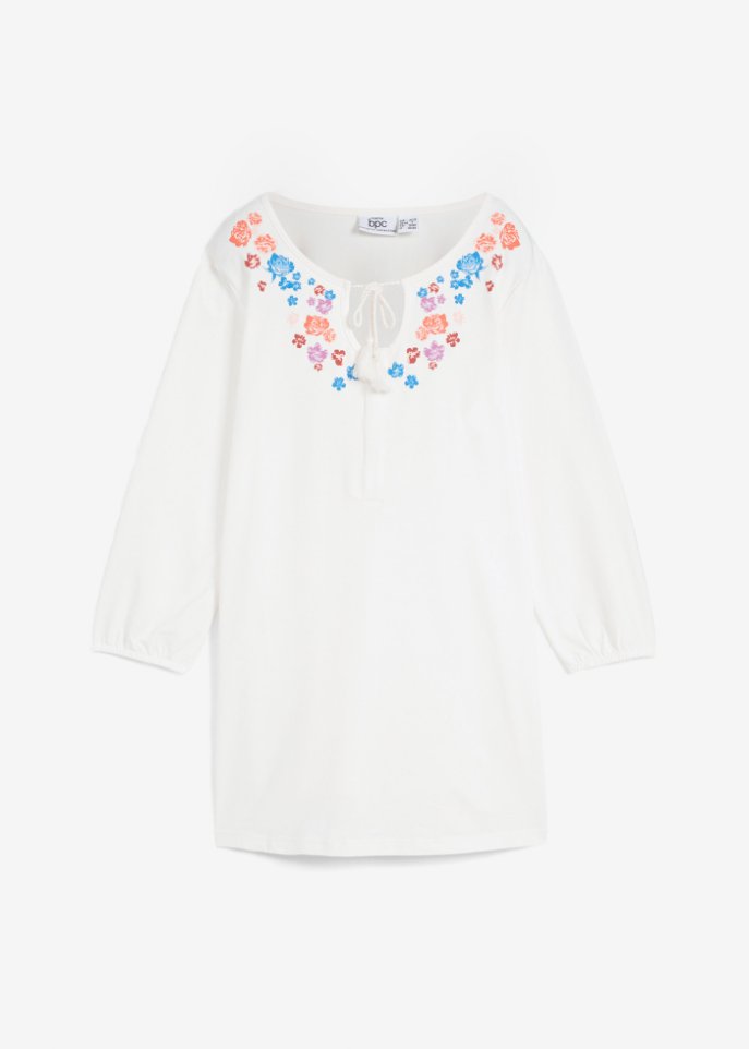 Umstandsshirt / Stillshirt mit Quaste und Blumendruck in weiß von vorne - bpc bonprix collection