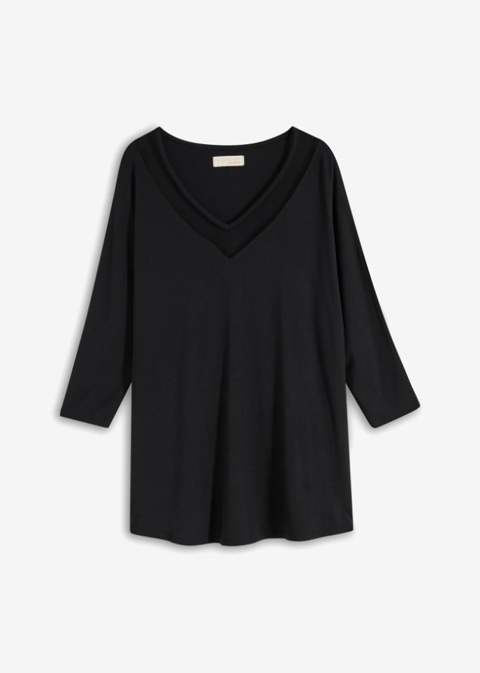 Longshirt mit Mesh  in schwarz von vorne - BODYFLIRT boutique