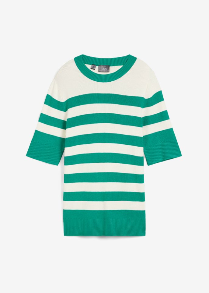 Pullover mit Streifen, halbarm in grün von vorne - bpc bonprix collection