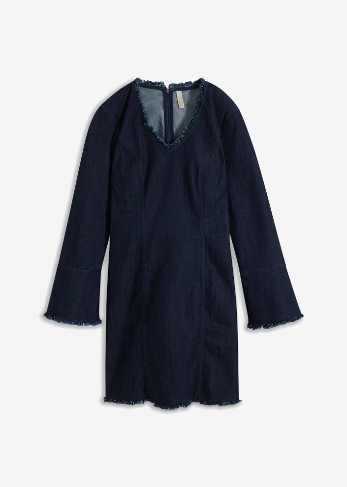 Carmen-Jeanskleid in blau von vorne - BODYFLIRT boutique