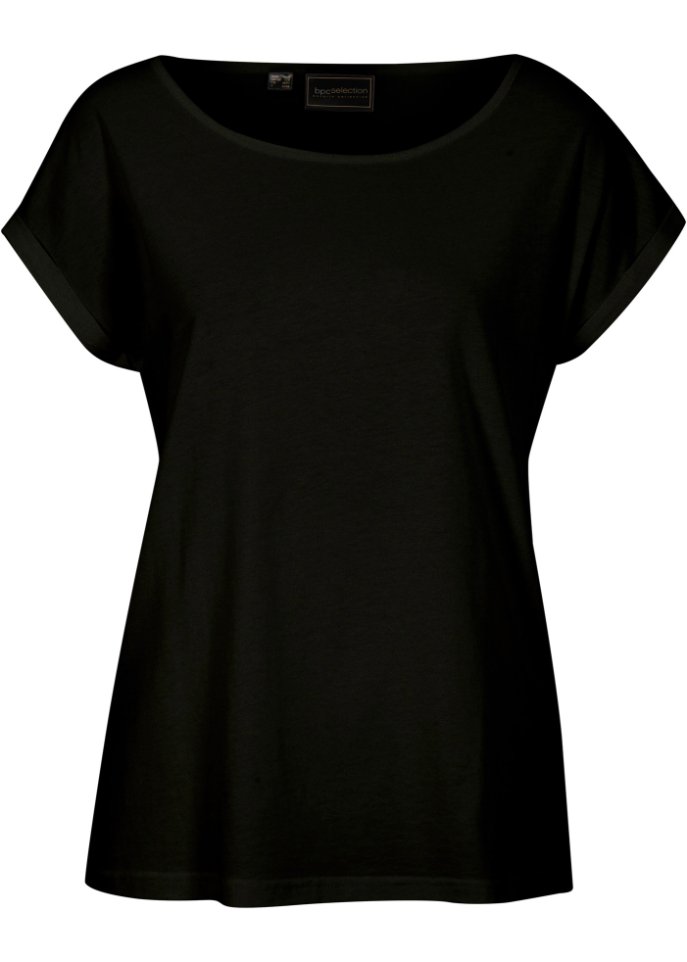 Shirt mit Seidenanteil in schwarz von vorne - bonprix PREMIUM