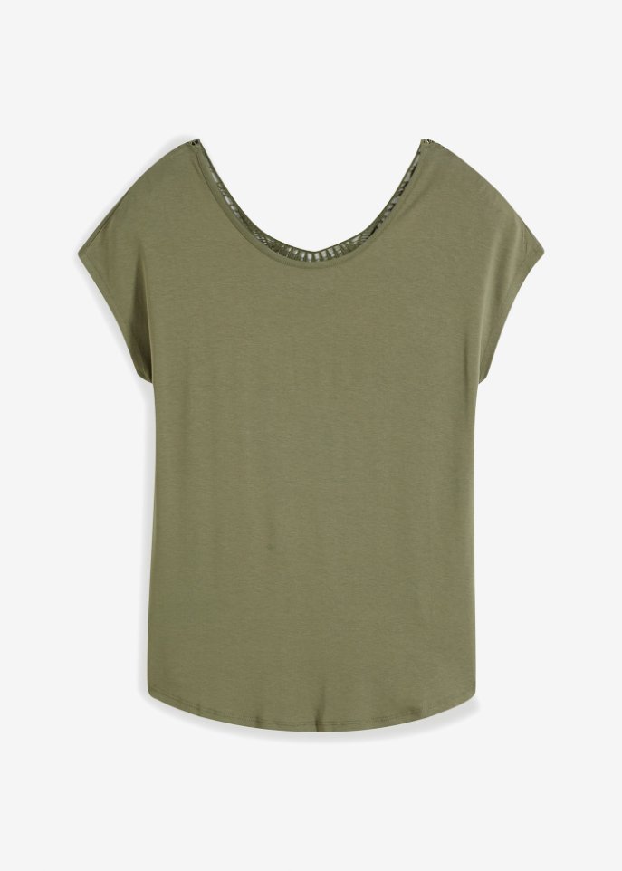Shirt mit Häkeleinsatz in grün von vorne - BODYFLIRT
