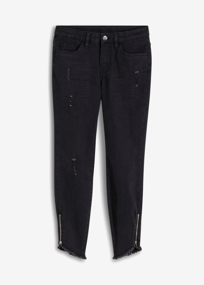 Skinny Jeans, Mid Waist  in schwarz von vorne - BODYFLIRT