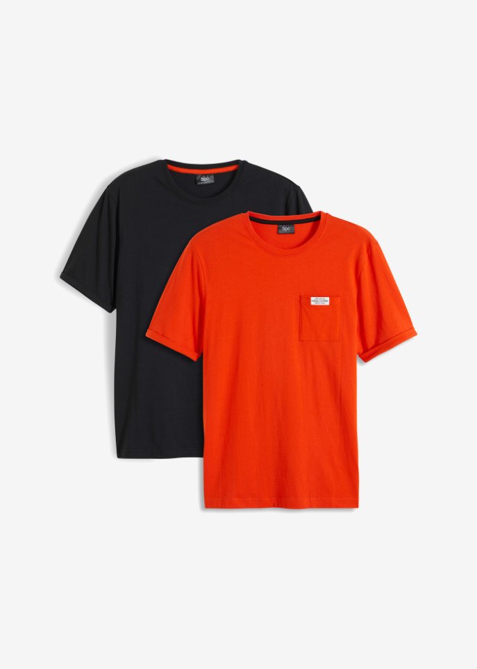 T-Shirt mit Tasche aus Bio Baumwolle, (2er Pack) in orange von vorne - bpc bonprix collection