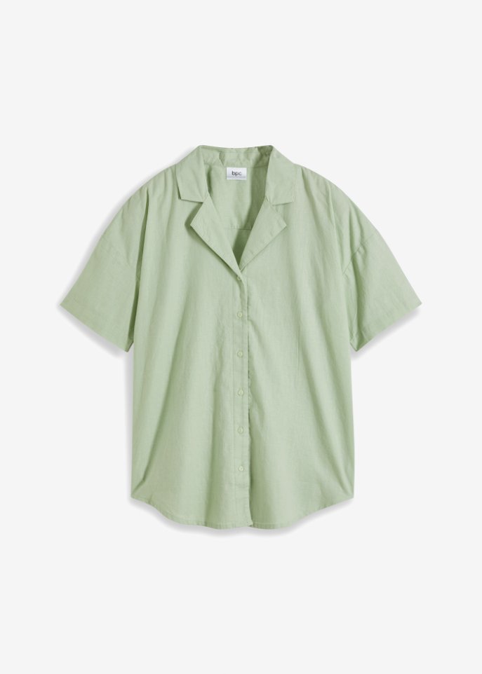 Lockere Oversize-Bluse mit Leinen, kurzarm in grün von vorne - bpc bonprix collection