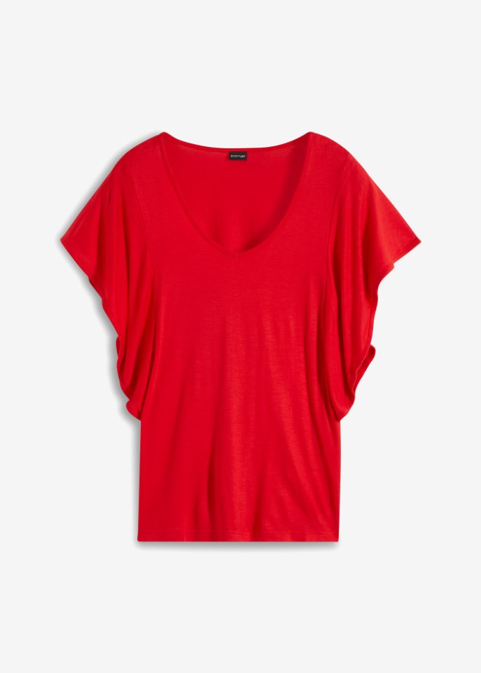 Shirt mit Volantärmeln in rot von vorne - BODYFLIRT